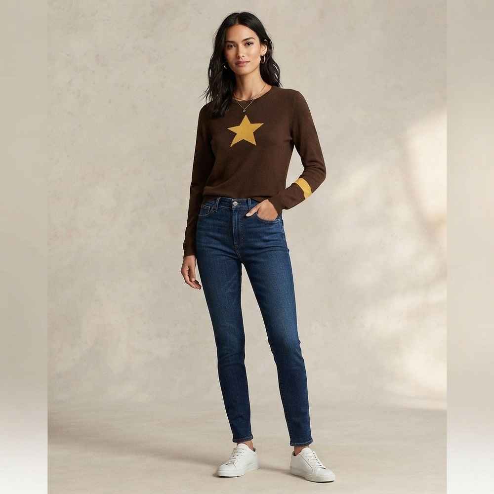 Magaschoni Star Intarsia Crewneck Sweater Cashmere Blend Brown XL